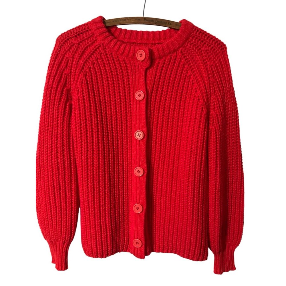 Bright Red Cardigan Size XS Chunky Colorful  Cherry Strawberry Shortcake Vibes